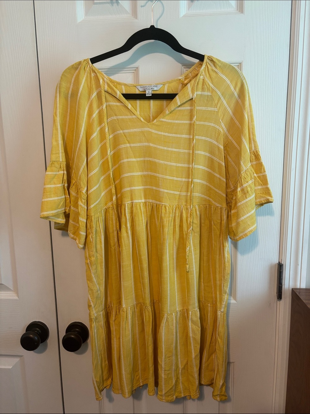 Robbie Bee Yellow Striped Midi Tiered Dress
